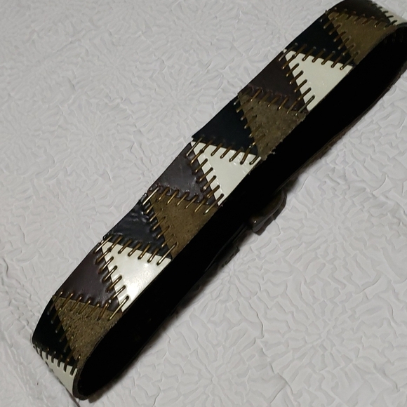 Vintage 90s Heavy Chunky Suede/Leather Patchwork And Brass Hip Belt, Size 36/34 main image 16